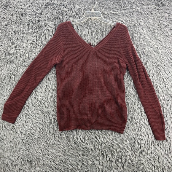 Sky & Sparrow Sweater Womens Small Shoe Lace Tie Back Long Sleeve Vneck - Picture 1 of 10